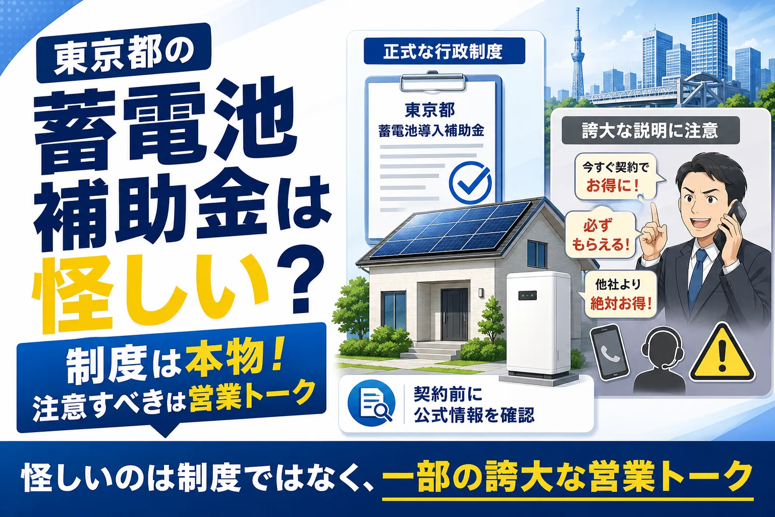 東京都の蓄電池補助金は怪しい?制度は本物!注意すべきは営業トーク
