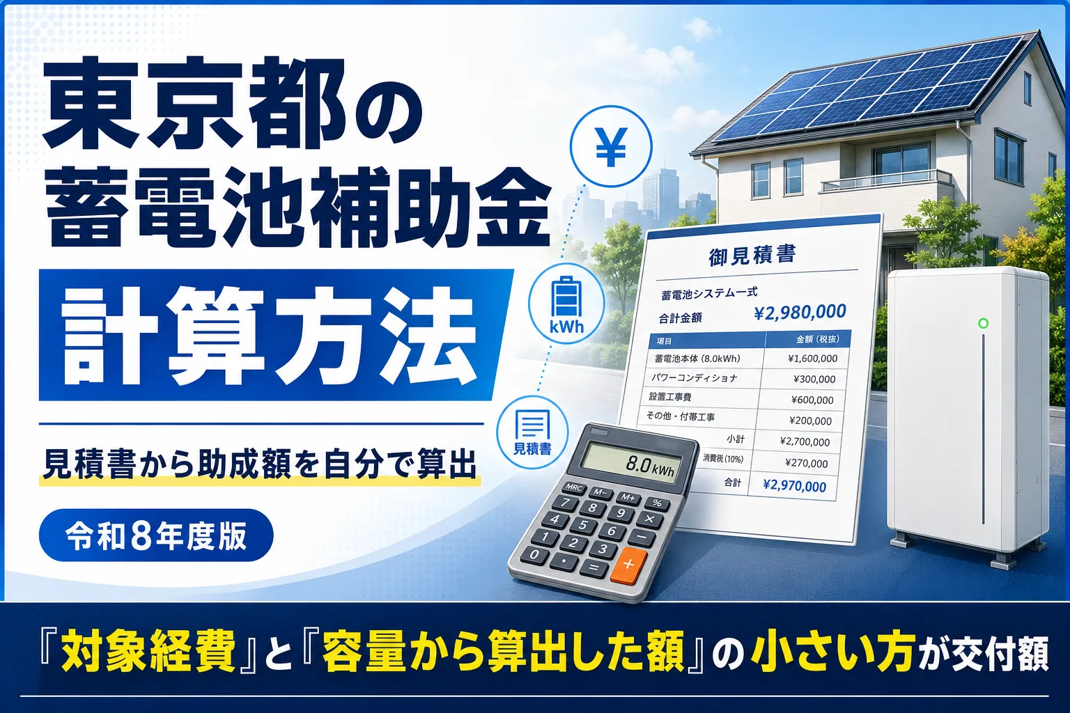 東京都の蓄電池補助金の計算方法｜見積書から助成額を自分で算出する手順【令和8年度】