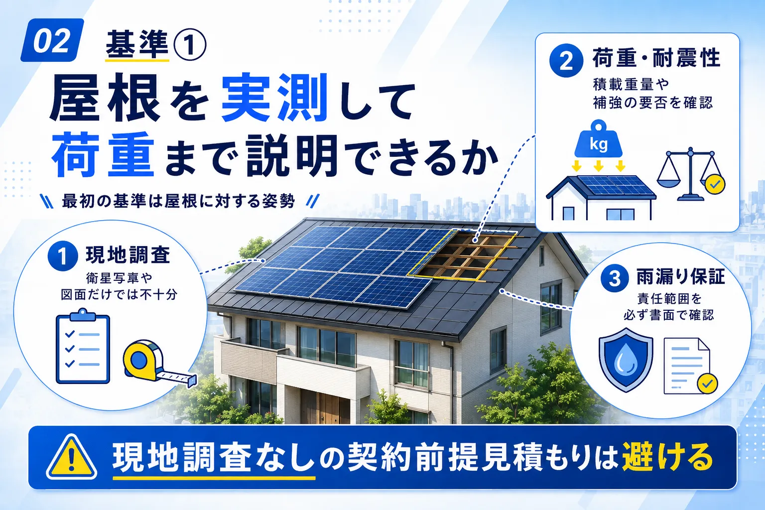 太陽光の業者選びの基準① 屋根を実測して荷重を説明できるか