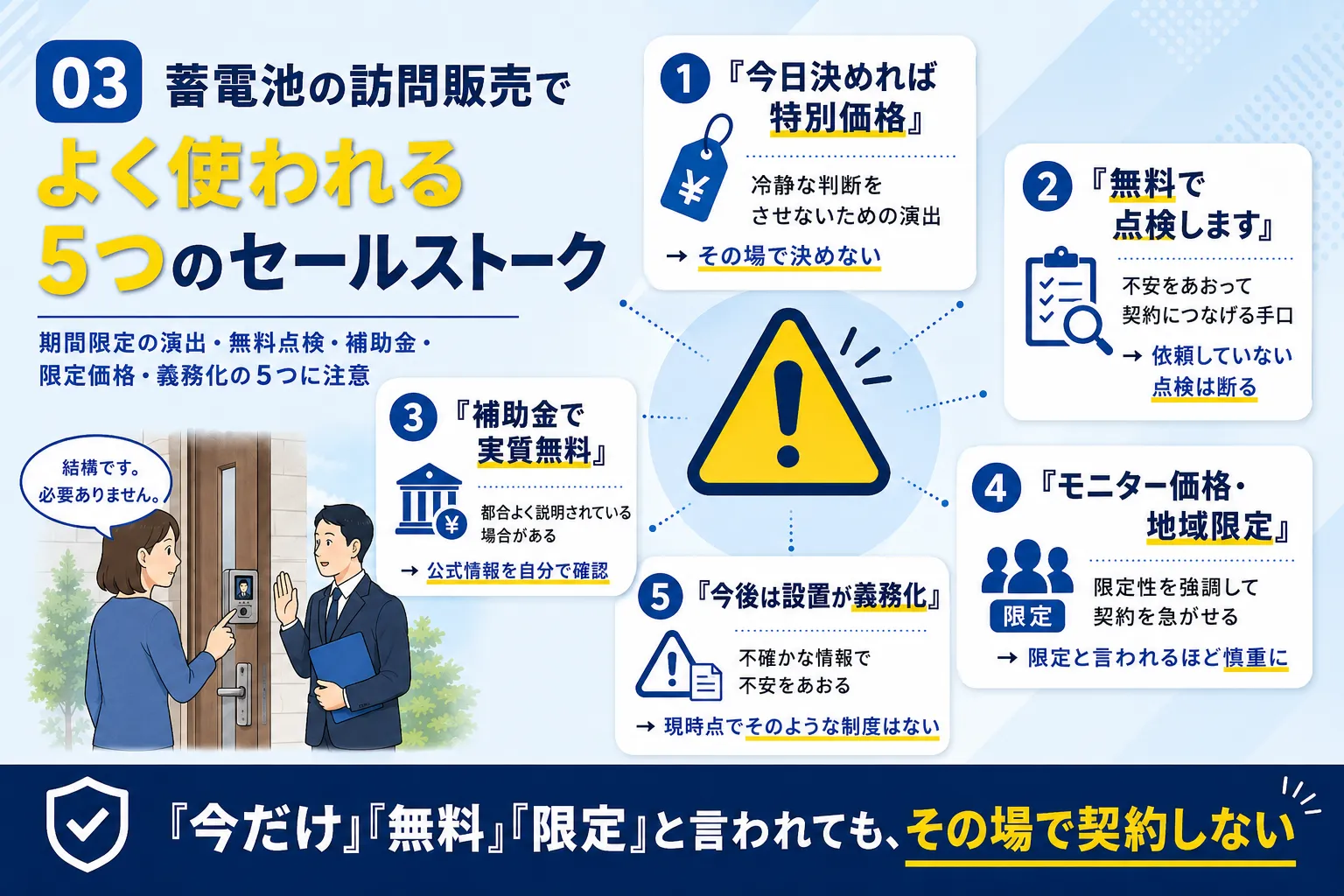 蓄電池の訪問販売でよく使われる5つのセールストークの図解