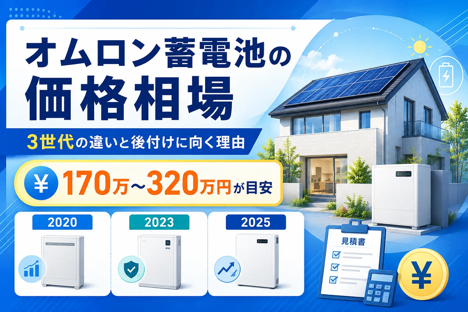 オムロン蓄電池の価格相場｜3世代の違いと後付けに向く理由を徹底解説【令和8年度】