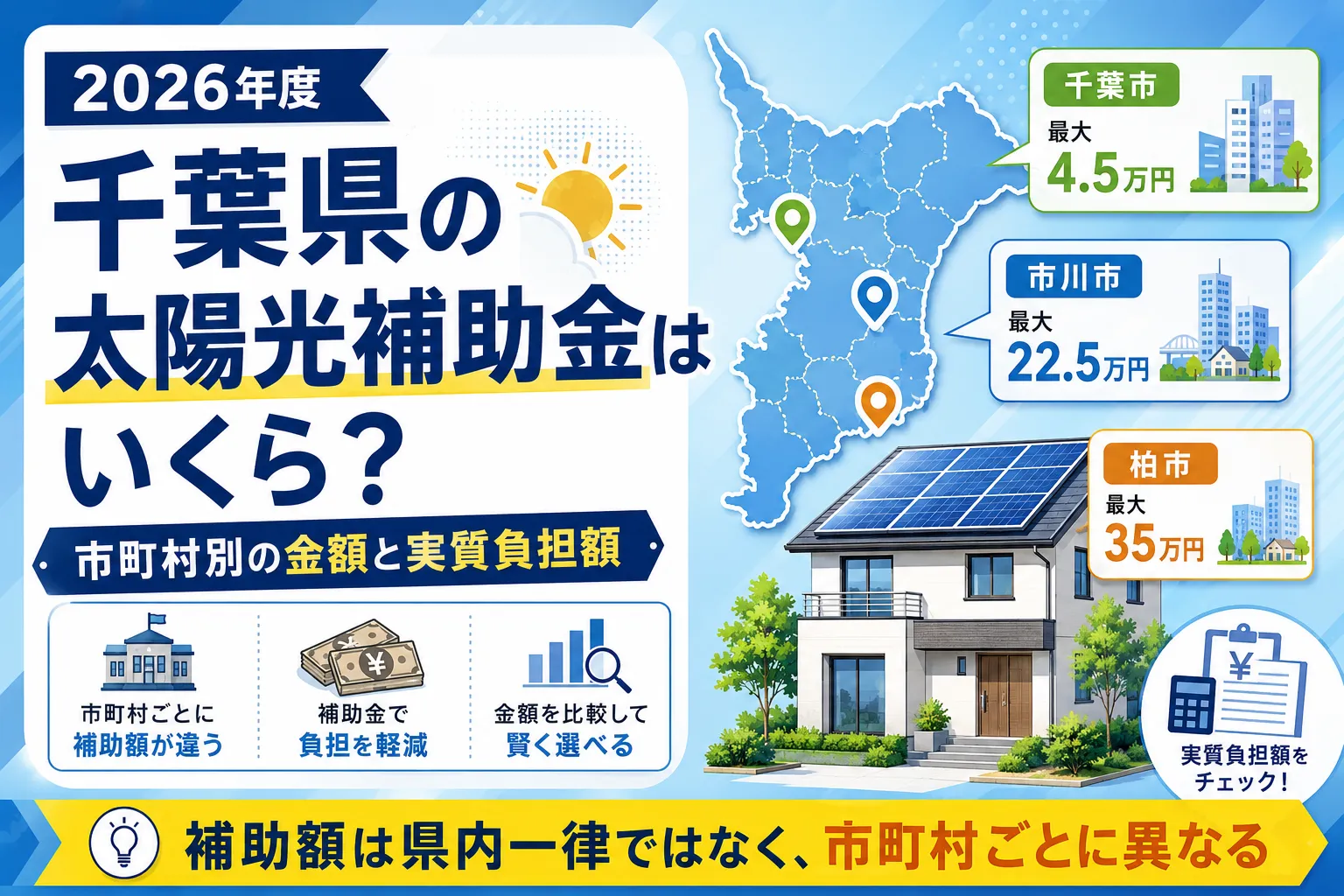 千葉県の太陽光補助金はいくら?市町村別の金額と実際の負担額