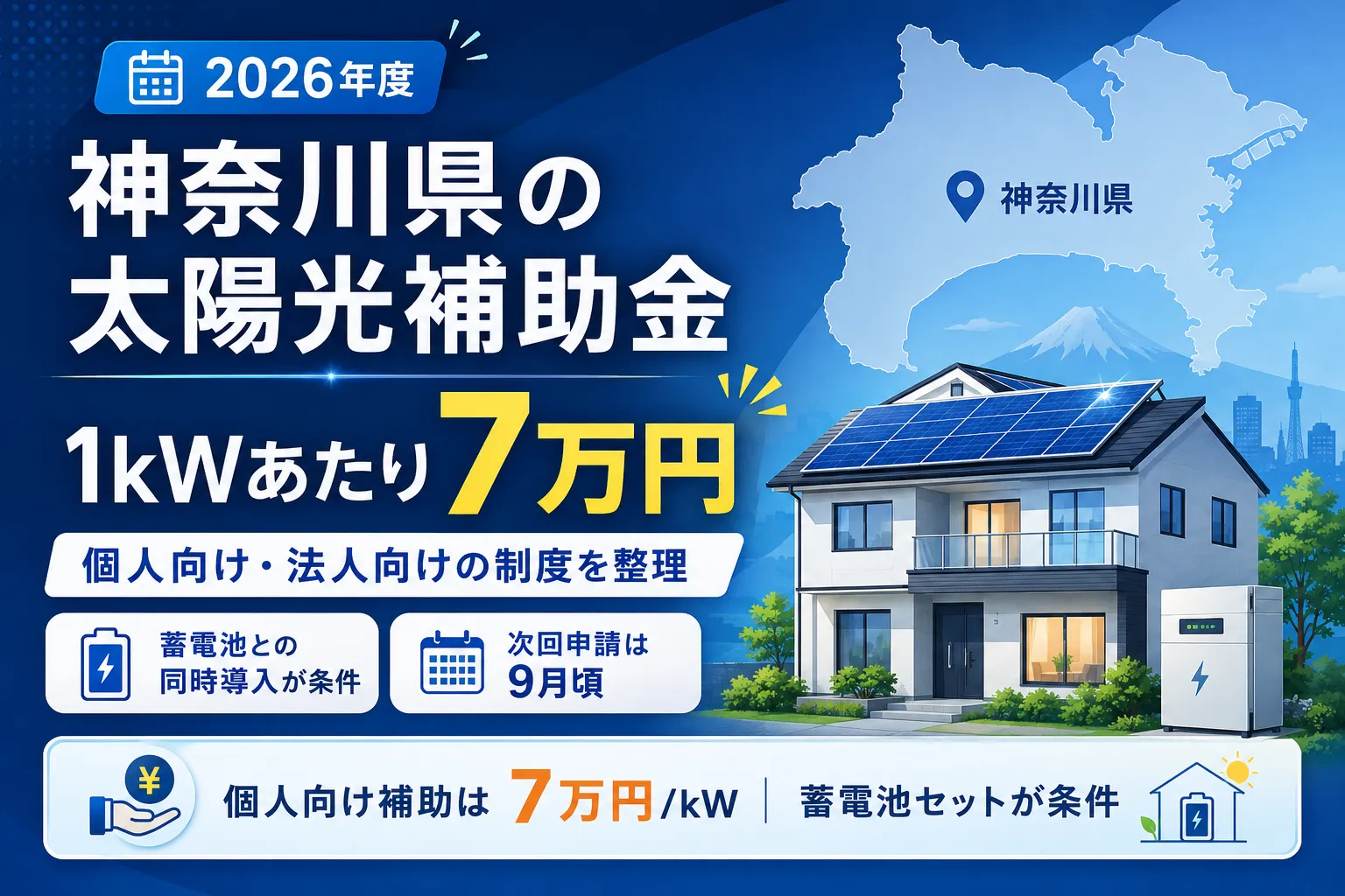 神奈川県の太陽光補助金は1kWあたり7万円|個人向け・法人向けの制度を整理