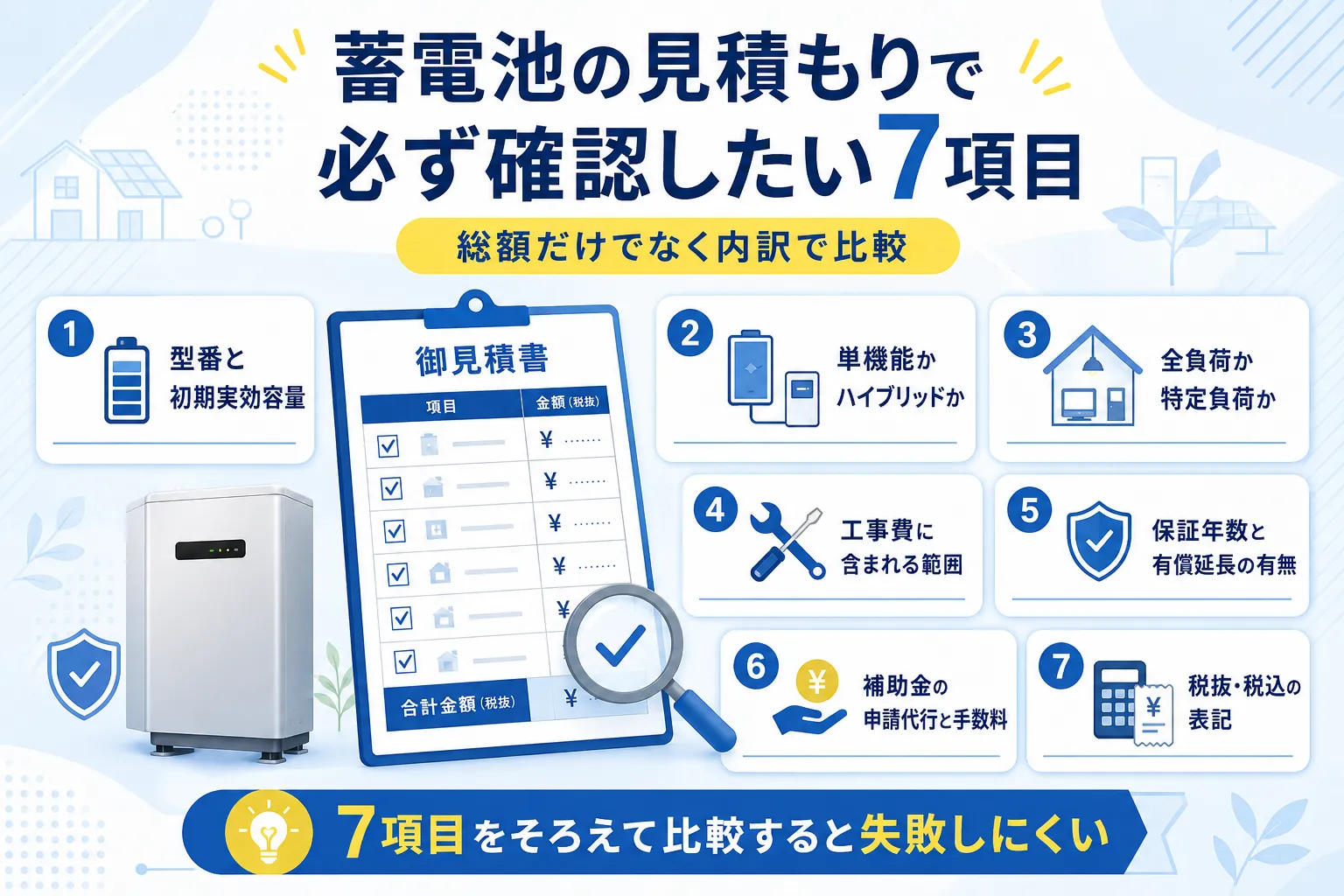 蓄電池の見積もりで必ず確認したい7項目